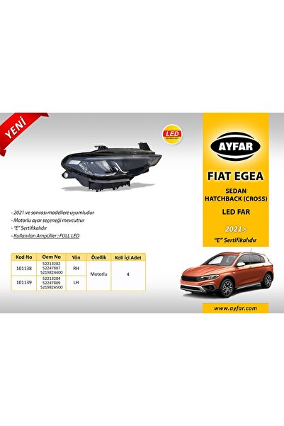 AYFAR Fiat Egea Full Ledli Ön far Sol Taraf 2021 Sonrası Gündüz Ledli Üstten