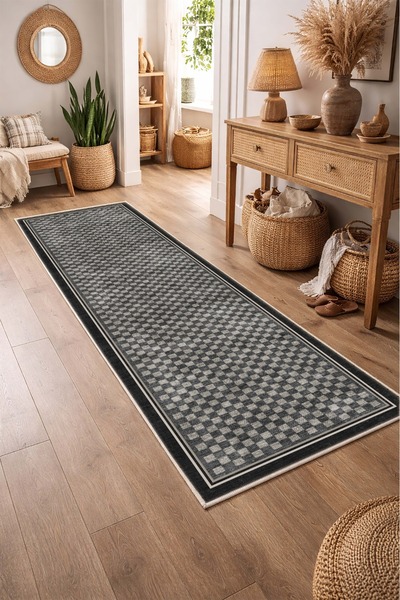 CENTER AVM Siyah Halı Yolluk Makinede Yıkanabilir Halı Kaymaz Taban Halı