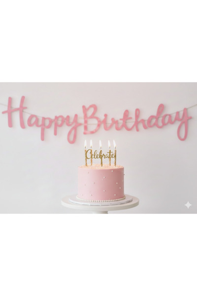 Acar Süs Happy Birthday Yazılı Pembe Karigrafi Banner Flama