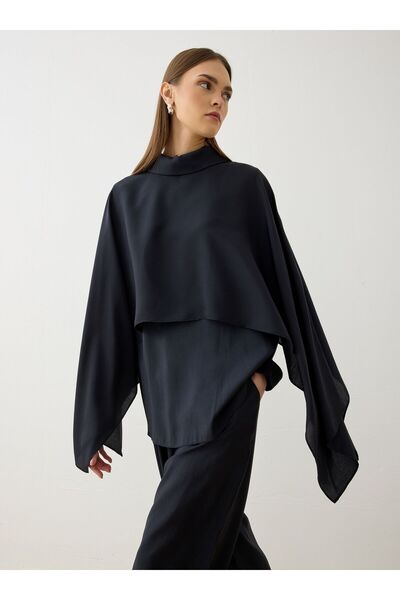 Refka طقم تونيك وبنطلون بقصة غير متماثلة من قماش المودال - أسود - - حصري