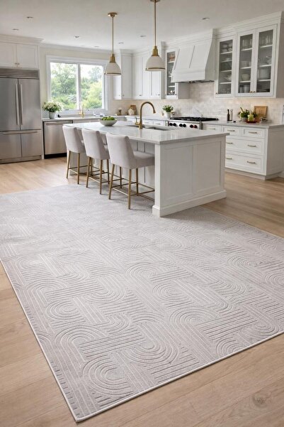 BESELY Açık gri Bohem Emboss Kabartma Oyma Desen Premium Kaymaz Taban Yıkanab...