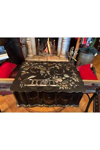 tayfuntufan antika koleksiyon Early 1900S Embroidered English Sewing Box 32 c...