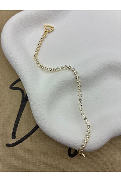 Hedef Bijuteri 14K Gold Renk Zirkon Taşlı Yuvarlak İnce Su Yolu Bileklik CM103