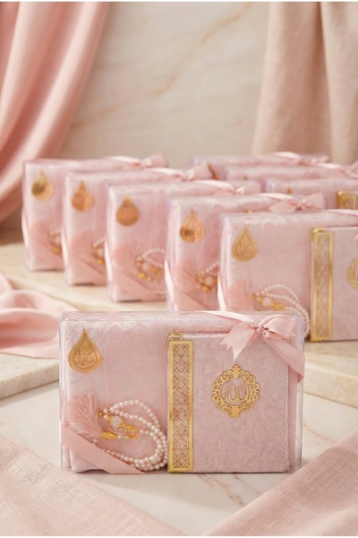 kefilhac Hediyelik Bohçalık Seccade Kadife Yasin İnci Tesbih Seti 10 Adet Mev...