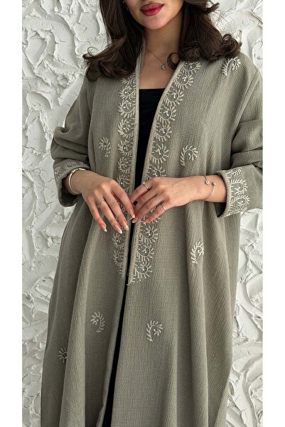 AYA MW2058 - Indian Linen Abaya, Henk Cut, Hand Embroidery