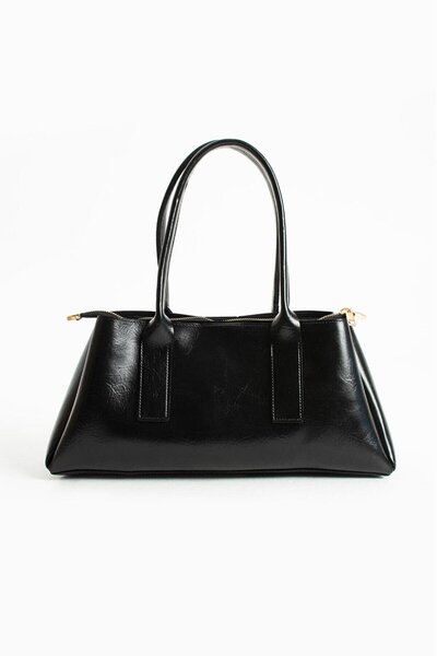 KISCHE Women's Black Wrinkled Textured Faux Leather Shoulder Bag with Zipper ...