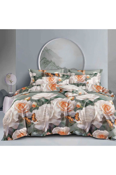 CumparaMisim Double bed linen, Finet, 6 pieces, Green, roses