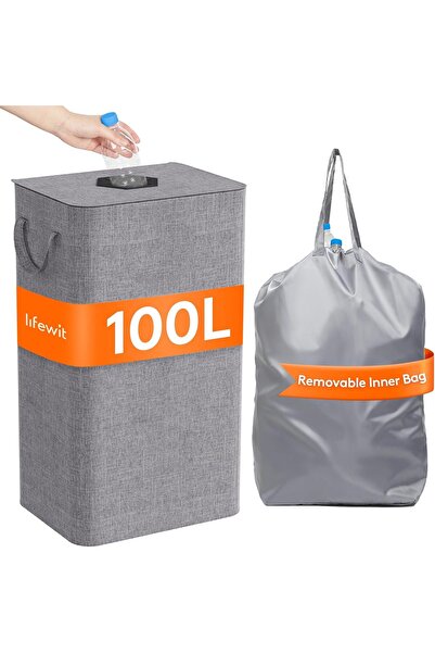 Lifewit Recipient de colectare a sticlelor de 100 l cu capac