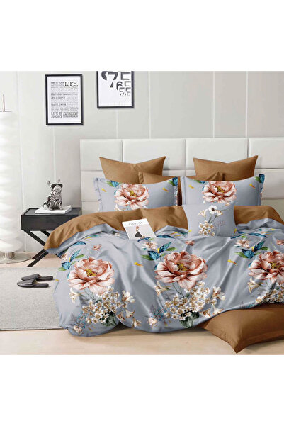 CumparaMisim Double bed linen, Finet, 6 pieces, Blue, Brown, flowers