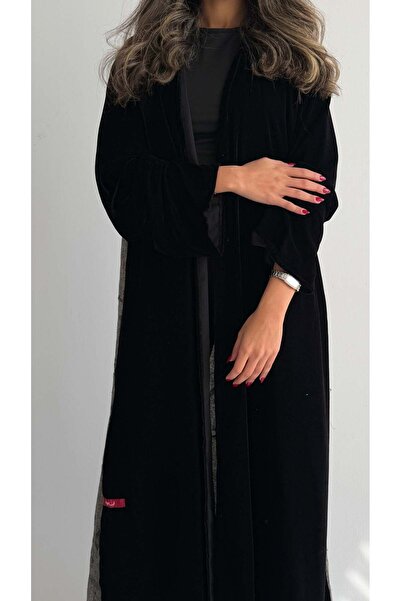 AYA MW1891 - عباية مخمل اسود مع اضافة الجوخ بالخلف الراقي