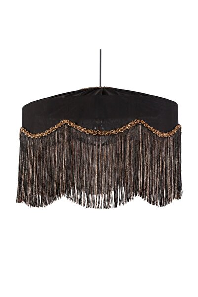 Mylamp Zarafet Gold Siyah Püsküllü El İşçiliği Kumaş Avize 50x30 cm