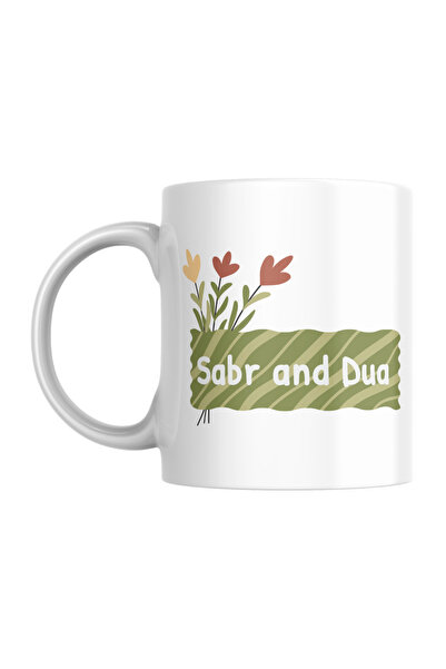 Eylül Design Islamic Ceramic Mug with the Words Sabr and Dua Printed on It