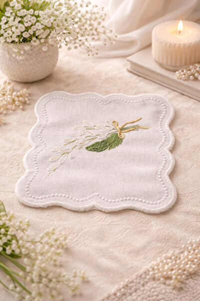 DİVAYS El İşlemeli Çiçekli Keten Bardak Altlığı 6’lı Set – Dekoratif Masa Aks...