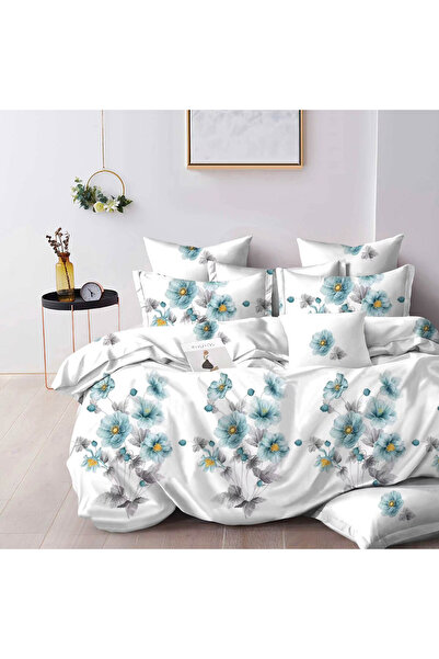 CumparaMisim Double bed linen, Finet, 6 pieces, White, Blue, flowers