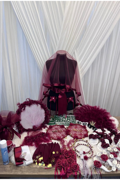 ecrin tuhafiye hobi Bordo 300 Parça VİP Lüks Kına Gecesi Seti Gelin Damat Duv...