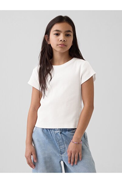 GAP Kız Çocuk Beyaz Arch Logo Rib T-Shirt