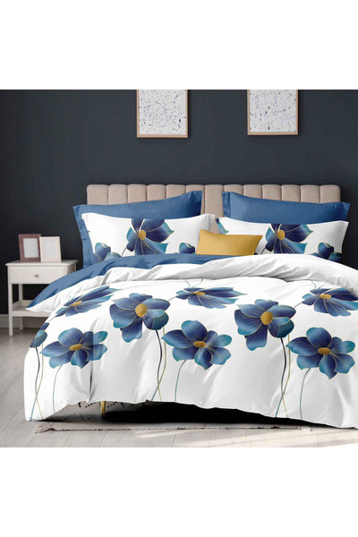 CumparaMisim Double bed linen, Finet, 6 pieces, White, Blue, flowers