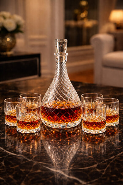 MADAME LUDA Premium Whiskey Glass/Wine Decanter-Set. (6 Cups+1 Carafe/Bottle)...
