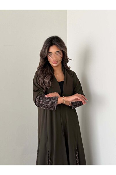 AYA MWT770 - عباية كريب مع تدخيلة لنن هندي