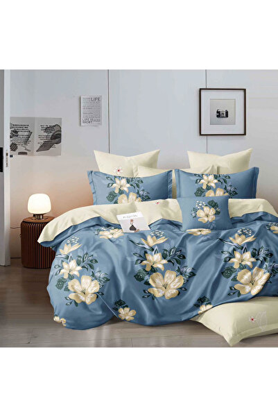 CumparaMisim Double bed linen, Finet, 6 pieces, Blue, Cream, flowers