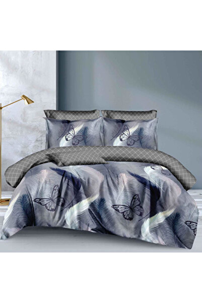 CumparaMisim Double bed linen, Finet, 6 pieces, Grey, Blue, butterflies