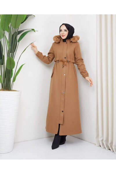 Marjinal Kadın Kaşe astarlı Beli Büzgülü Kaban