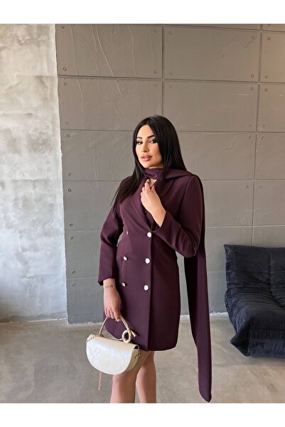 cottonage Premium Women's Jacket Dress with Scarf Detail