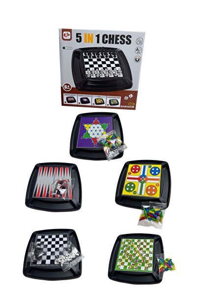 ADIRI SHOP Set 5 în 1 Șah și jocuri clasice – Joc educativ multifuncțional
