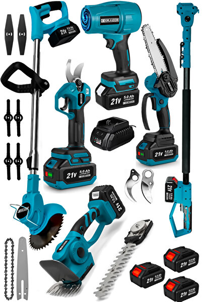 Graizer M 6 In 1 Akülü Bahçe Bakım Seti Hava Üfleme Çit Dal Budama Makası,Tes...