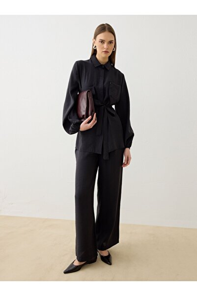 Refka Комплект от туника и панталони с колан от модален плат - черен - - Екск...