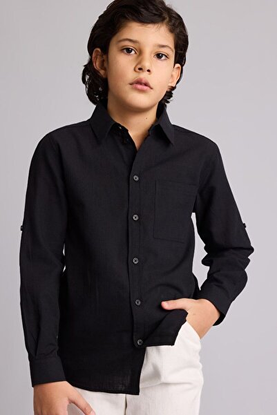 DeFacto Regular Fit Linen Look Black Boys' Shirt B5983A8/Bk81
