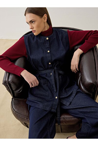 Refka Set din două piese: vestă și pantaloni cu detalii tip eșarfă - Bleumari...