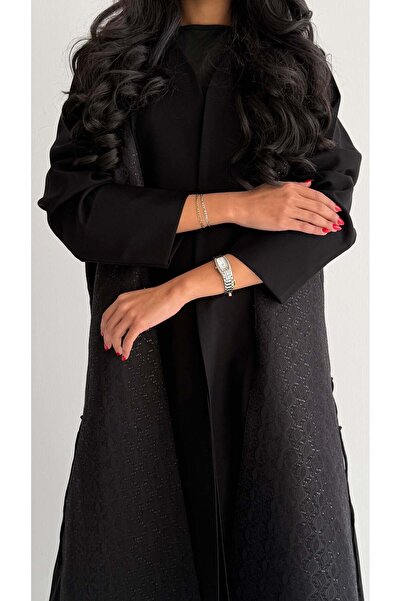 AYA MWT1058 - Black abaya with embroidered linen insert