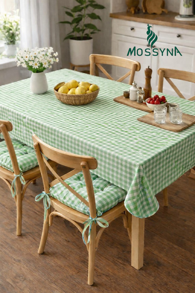 Mossyna Față de masă premium Duck Bezi Pötikareli și set de 4 perne din silic...