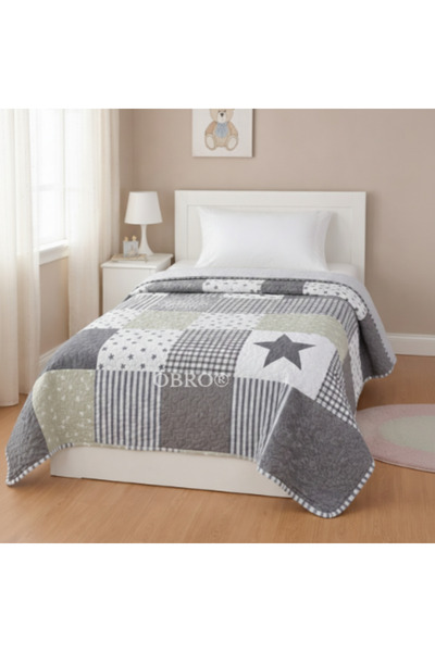 OBRO Quilted Bedspread OBRO® 160×230 cm – Star Patchwork Design, for Kids’ Be...
