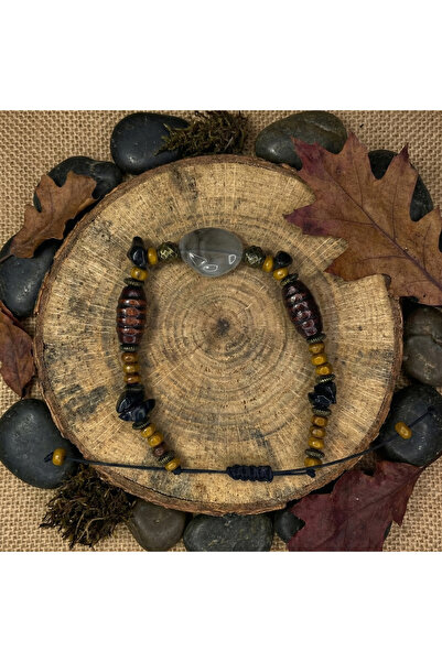 SWEATEE Ethnic Design Gray Onyx and Wooden Beaded Macrame Bracelet | |   Onyx...