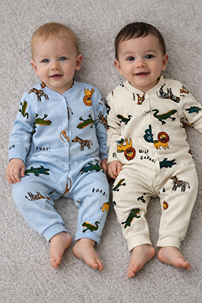 AKİ MODA KİDS Safari Patterned Baby Romper Set Without Booties (2-Piece)