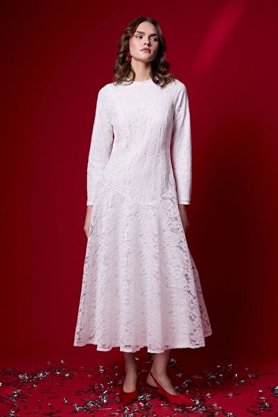 Melike Tatar Lace Belted Dress White 2648