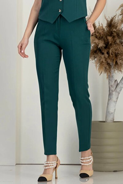 StarShinerS Women's tapered fabric pants with high waist and side pockets