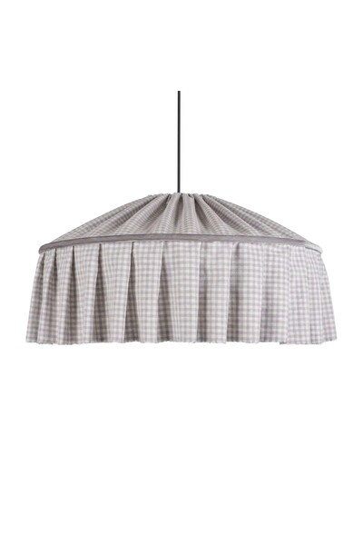 Mylamp Şanzelize Pileli Gri Pötikare Kumaş Avize 50x20 cm