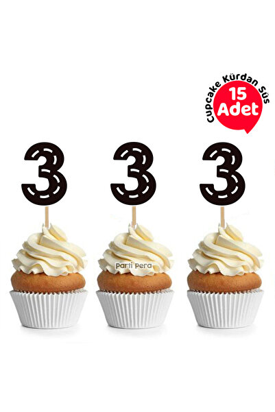 parti pera 3 Yaş Yarış Yol Temalı Cupcake Kürdan Süsü 15 Adet