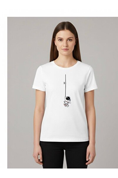 Negiysemmoda Unisex Mini Astronaut Printed Crew Neck Basic T-Shirt