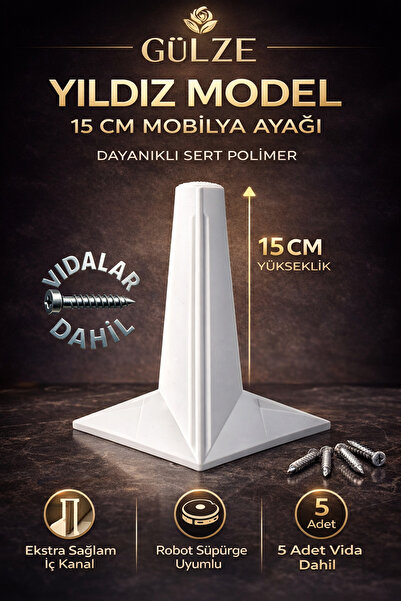 GÜLZE (15 cm) White Color Star Model Furniture Leg (Furniture Leg, Cabinet, S...