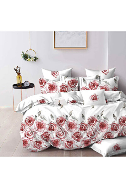 CumparaMisim Double bed linen, Finet, 6 pieces, White, Pink, roses