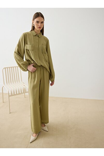 Refka Модальний тканинний пояс Детальний комплект туніка та штани - Оливковий...