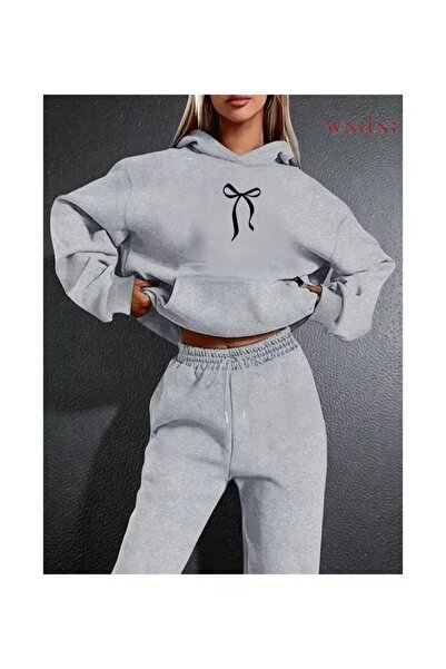 WOODROFFE Women's Printed Hooded Top and Bottom Oversize Black/Grey Tracksuit...