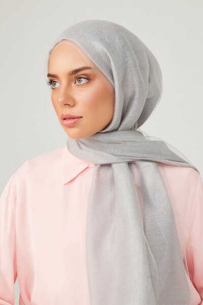 ARMANDA İPEKLİ KENARLARI TAŞLI ŞAL-Gümüş