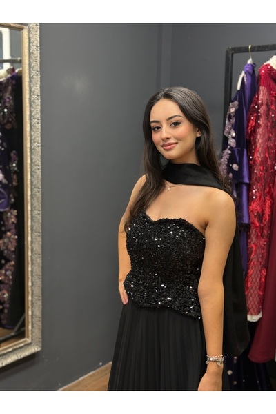 HELİNFASHION35 Siyah Straplez Abiye