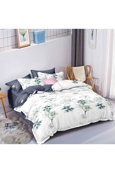 CumparaMisim Double bed linen, Finet, 6 pieces, White, Gray, flowers