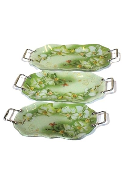 WDA Glass Serving Tray Set with Handles – 3 Pieces (Floral Design)